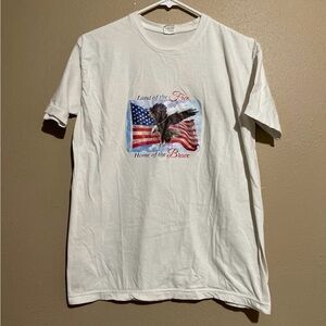 Patriotic American Land Of The Free Eagle Flag Graphic White T-Shirt Adult M ?